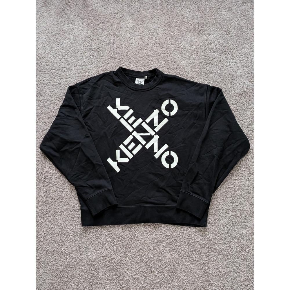 Kenzo Sweatshirt Mens Large Black Sport Big X Graphic Logo Print French Terry